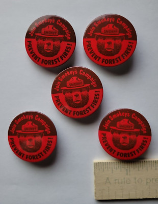 Smokey The Bear Prevent Forest Fires Join Smokey's Campaign Pin Button Lot Of  5