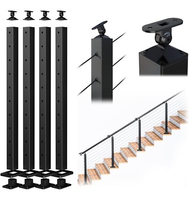 Muzata 4Pack Stair Aluminum Post 36''X2''x2'' Fit for 25-35 Degrees Stairway