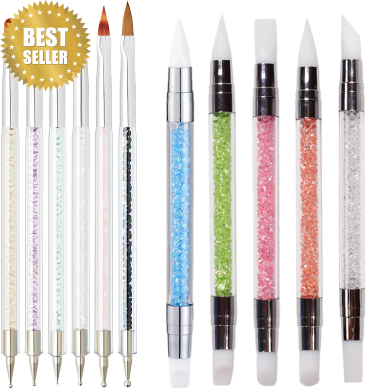 11Pcs Nail Art Brush Set, Dual Tipped Silicone Nail Tools, Nail Art Sculpture Pe