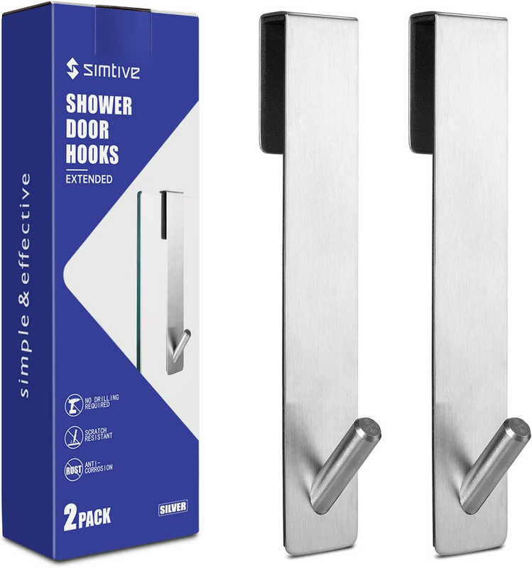 Extended (7-Inch) Over Door Hooks for Bathroom Frameless Glass Shower Door, Towe