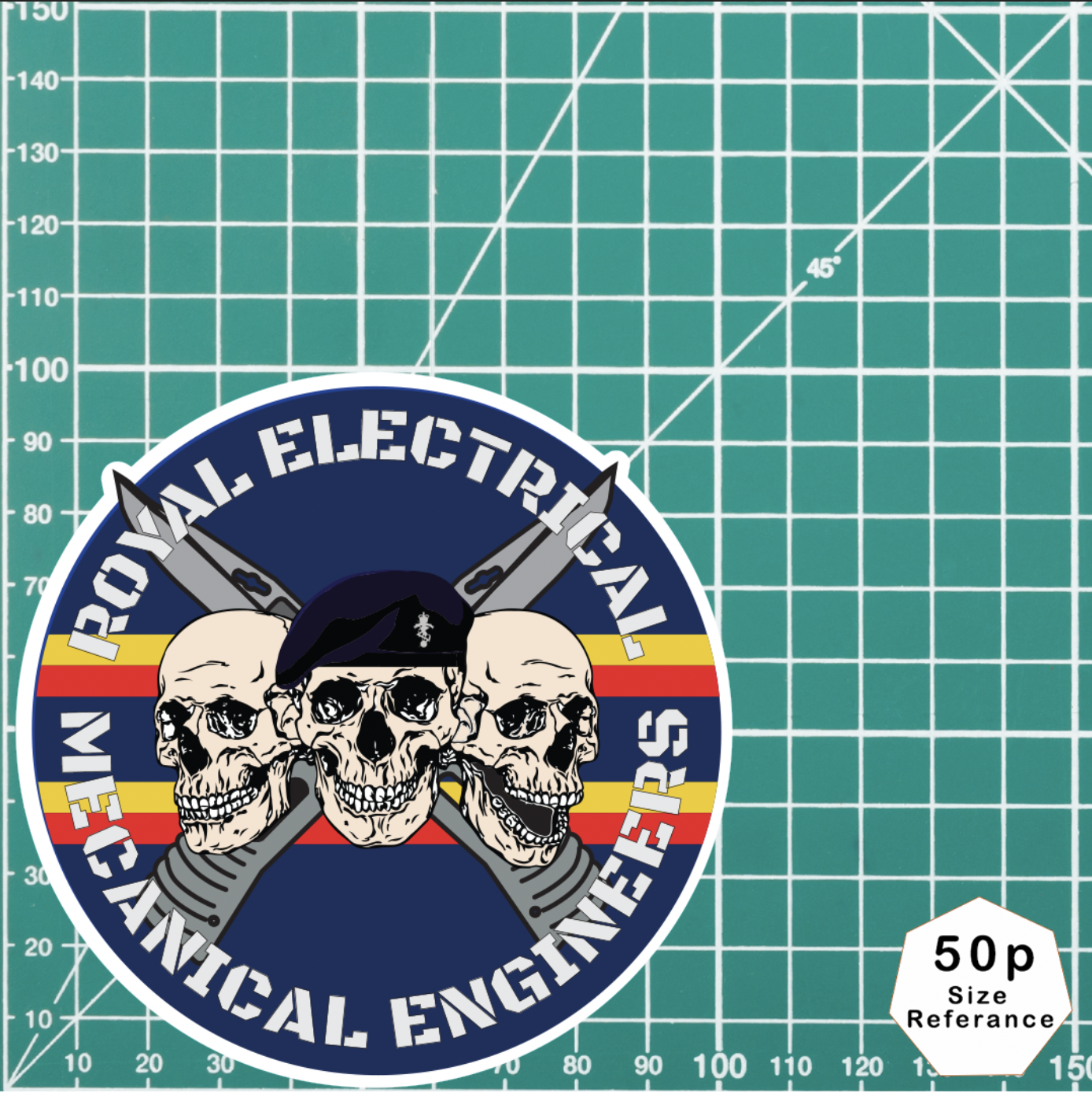 Royal Electrical Mechanical Engineers Waterproof Vinyl Stickers 3 Skull Design - Picture 10 of 11