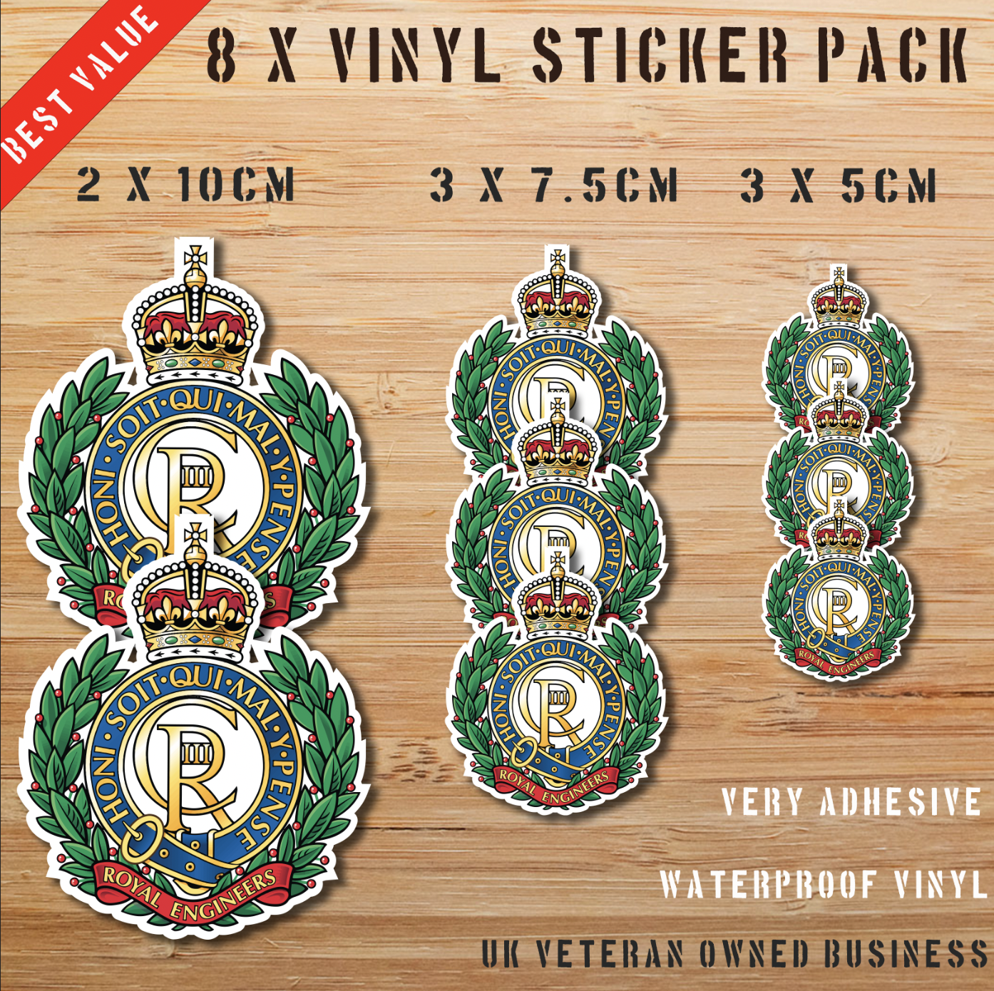 Royal Engineers Waterproof Vinyl Stickers Pack (CR style) - MoD Reseller - Picture 1 of 6