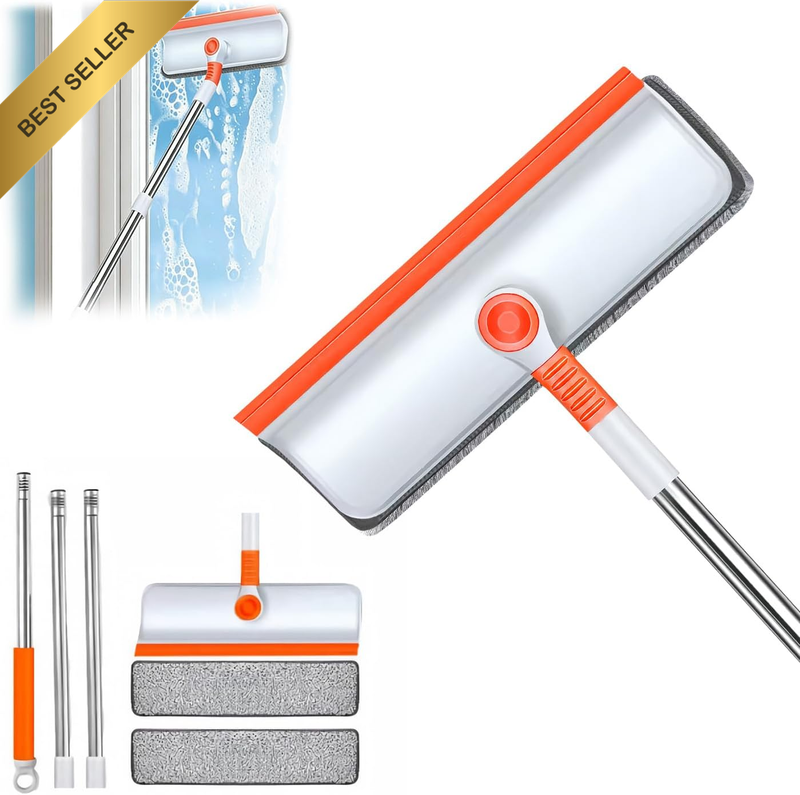2 in 1 Window Squeegee Cleaner Tool Floor Mop, 180° Flexible Head Window Cleanin