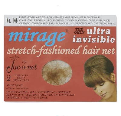 12 PACK Mirage Stretch-Fashioned Hair Nets by Jac-o-net No. 146 LIGHT, 2 per pkg