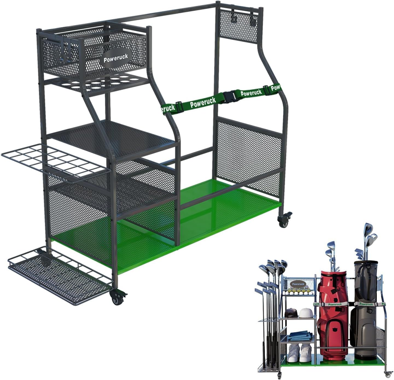 Clubs Bag Organizer For 2 Golf Bags Storage, Golf Equipment Storage Rack Wi