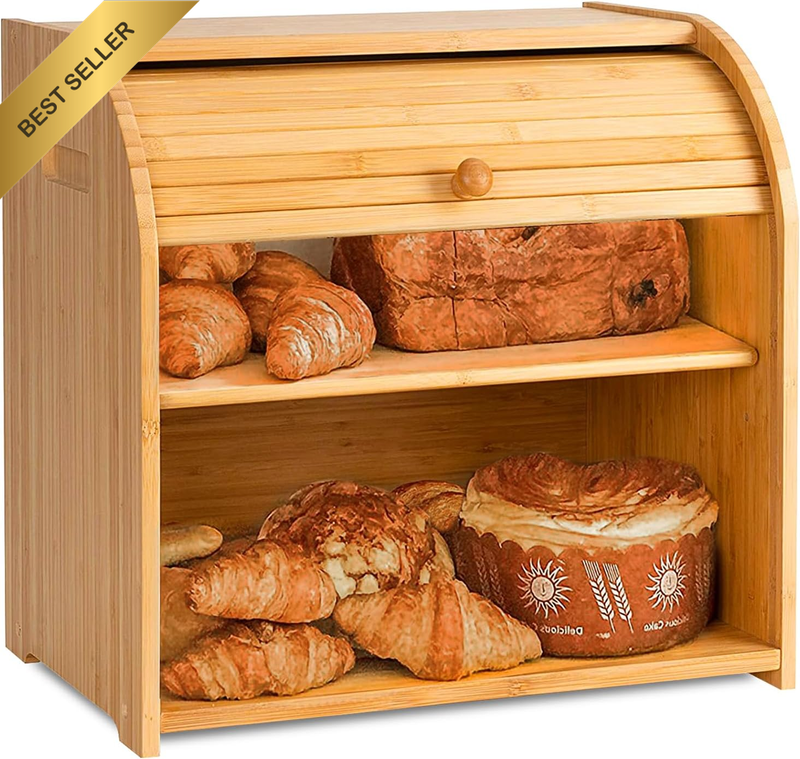 Bread Boxes Bamboo Bread Storage Double Layer Bread Box Large Capacity Bread Con