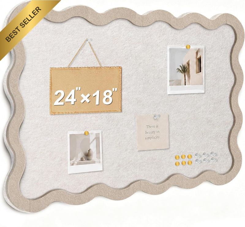 Scalloped Felt Bulletin Board 24"X18", Felt Cork Board Alternative for Wall, Fol