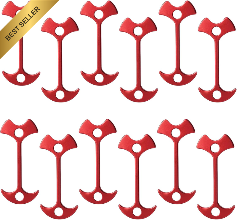 12-Pack Aluminum Fishbone Tent Stakes – Deck Nail Anchor Pegs with Guyline Tensi
