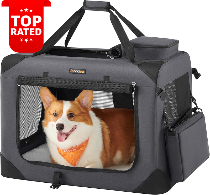 Foldable Portable Soft Sided Dog Transport Box Grey Pet Travel Carrier