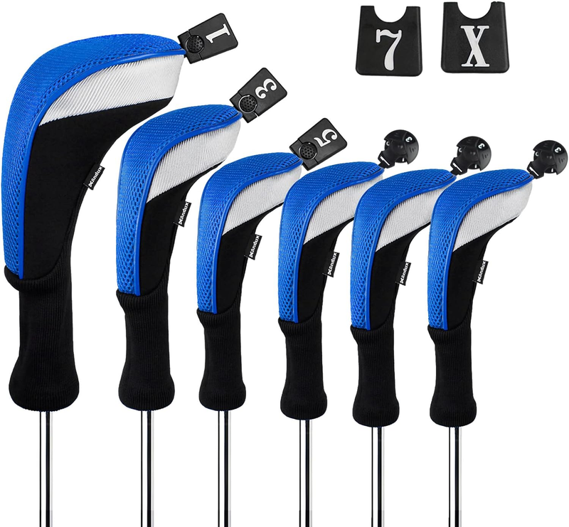 6Pcs/Set Golf Club Head Covers Woods Drivers Fairway Hybrid Set Long Neck (3 Hybrid + 3 Woods)