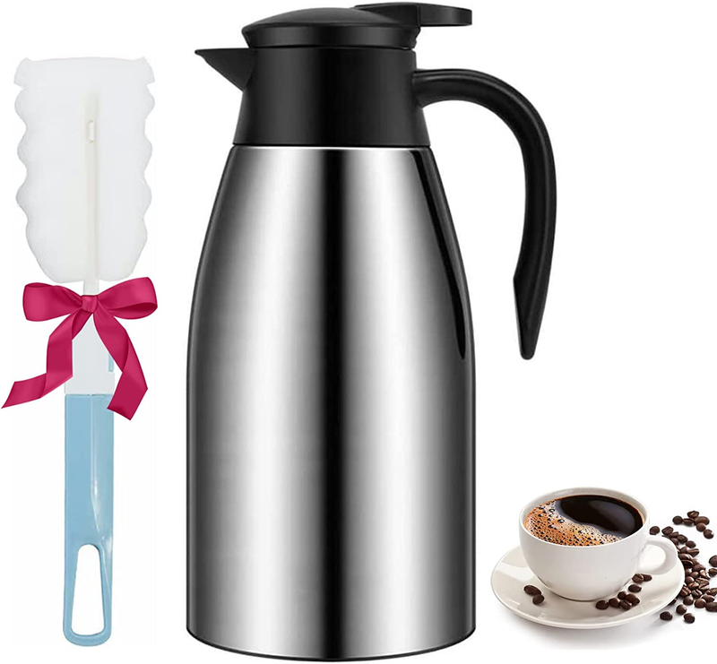2L Thermal Coffee Carafe Keeping Hot Insulated Stainless Steel Flask Dual Wall