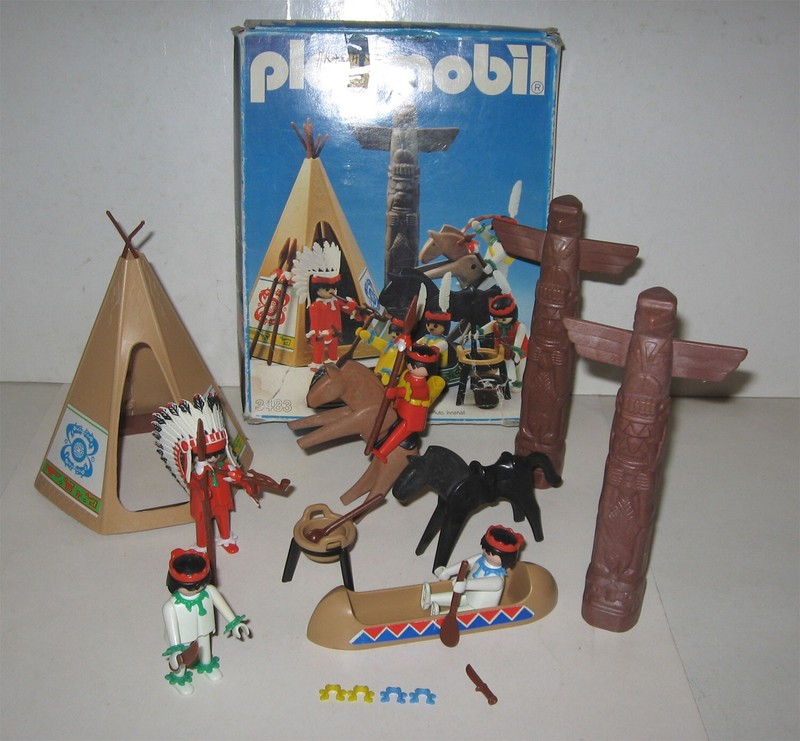 Playmobil Indiens #3483 Western Teepee Totem Canoe Indians Mixed Set Vintage 80s