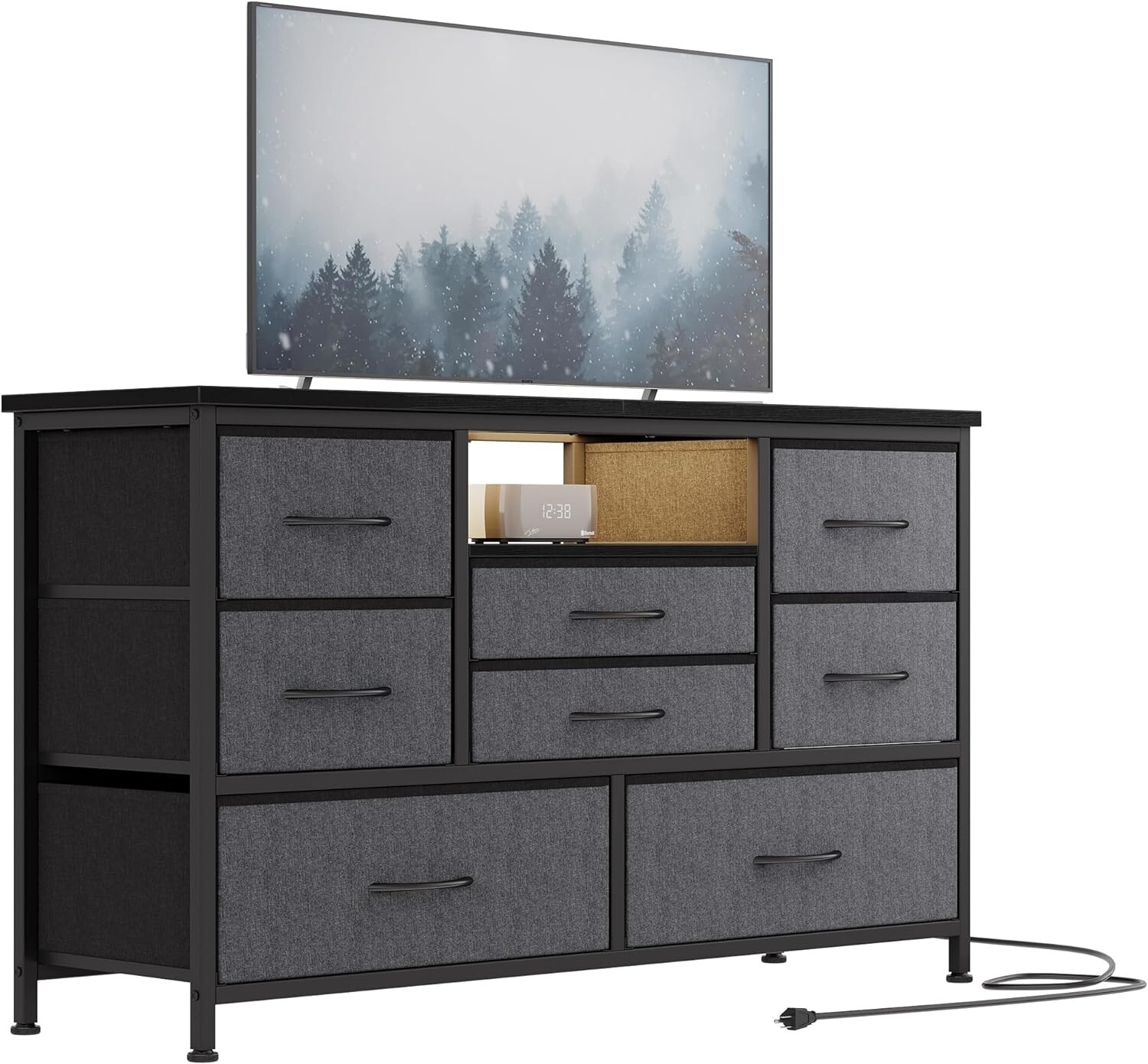 Dresser For 55'' Tv 8 Drawer Media Console Table With Power 