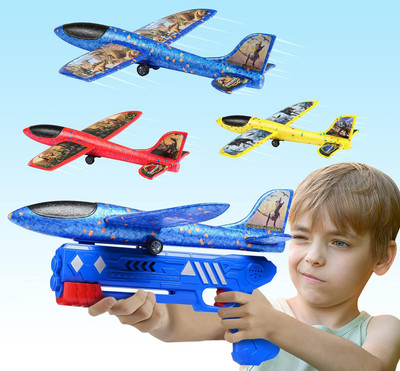 3 Pack Airplane Launcher Toy, Foam Glider Planes for Kids with 2 Flight Mode, Ca