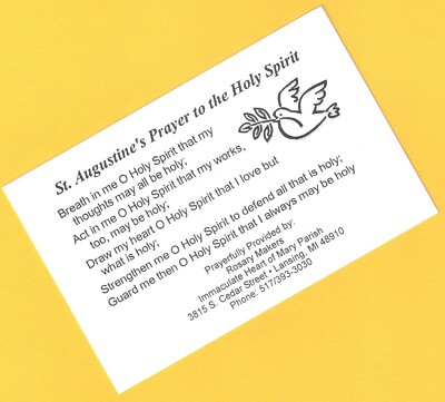 St Augustine Prayer to the Holy Spirit Prayer Card Holy Card O Holy Spirit
