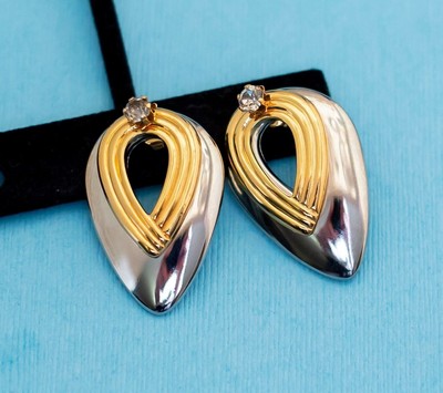 Vintage Silver & Gold Tone Oval Dangle Earrings by Avon - N23