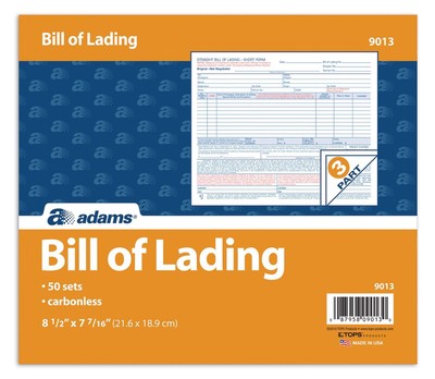 Adams Bill of Lading Short Form, 8.5 X 7.5 Inches, 3-part, 50-forms, White