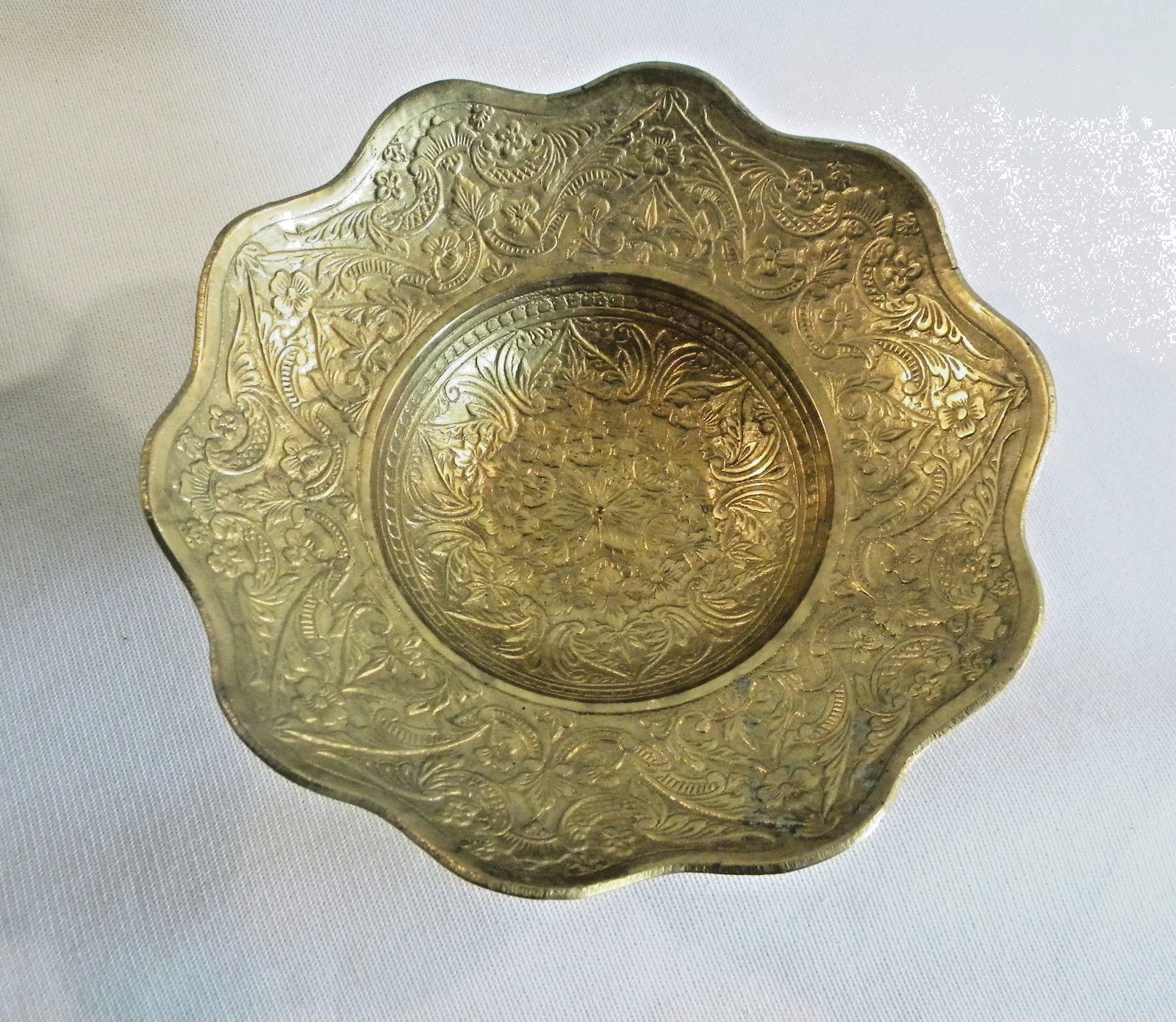 Vintage India Brass Lotus Flower? Shaped Bowl Candy Trinket Dish Candle Holder