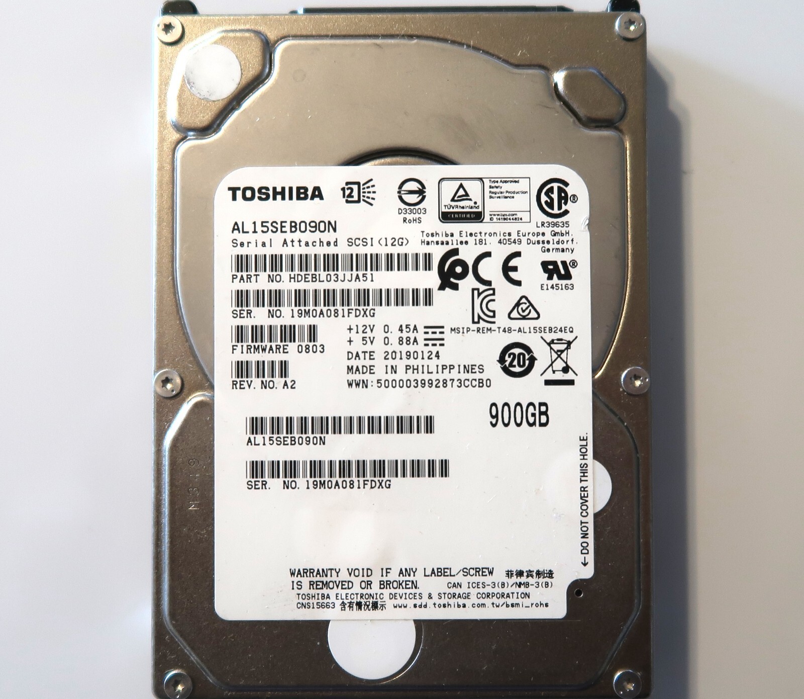 ポポラスTOSHIBA HDD＆ブルーレイ Toshiba AL15SEB090N HDEBL03JJA51 FW:0803 Rev.A2 900gb SAS