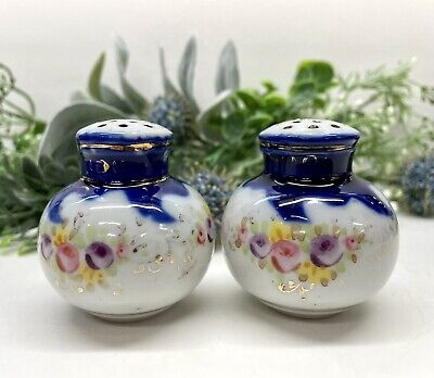Vintage Porcelain Salt /& Pepper Shakers White w Hand Painted Blue Flowers ~ Victorian  Edwardian Style Dining Table Accent Decor