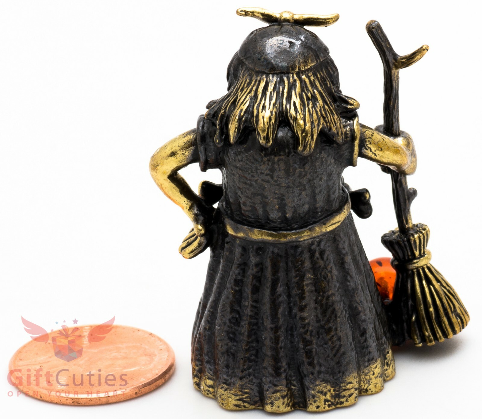 Solid Brass Amber figurine bell Baba Yaga Witch Folk villain IronWork