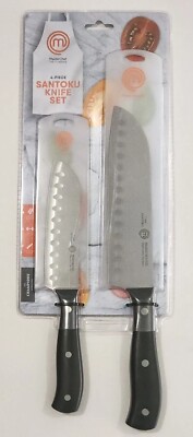 MasterChef 2Pc. Santoku Knife Set 5'' &7'' Full-Tang Stainless Steel w/ Cover NEW 