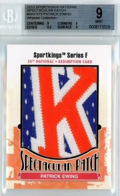 2013 SPORTKING NATIONAL SPECTACULAR PATCH LETTER K #SKFR73 PATRICK EWING BGS 9