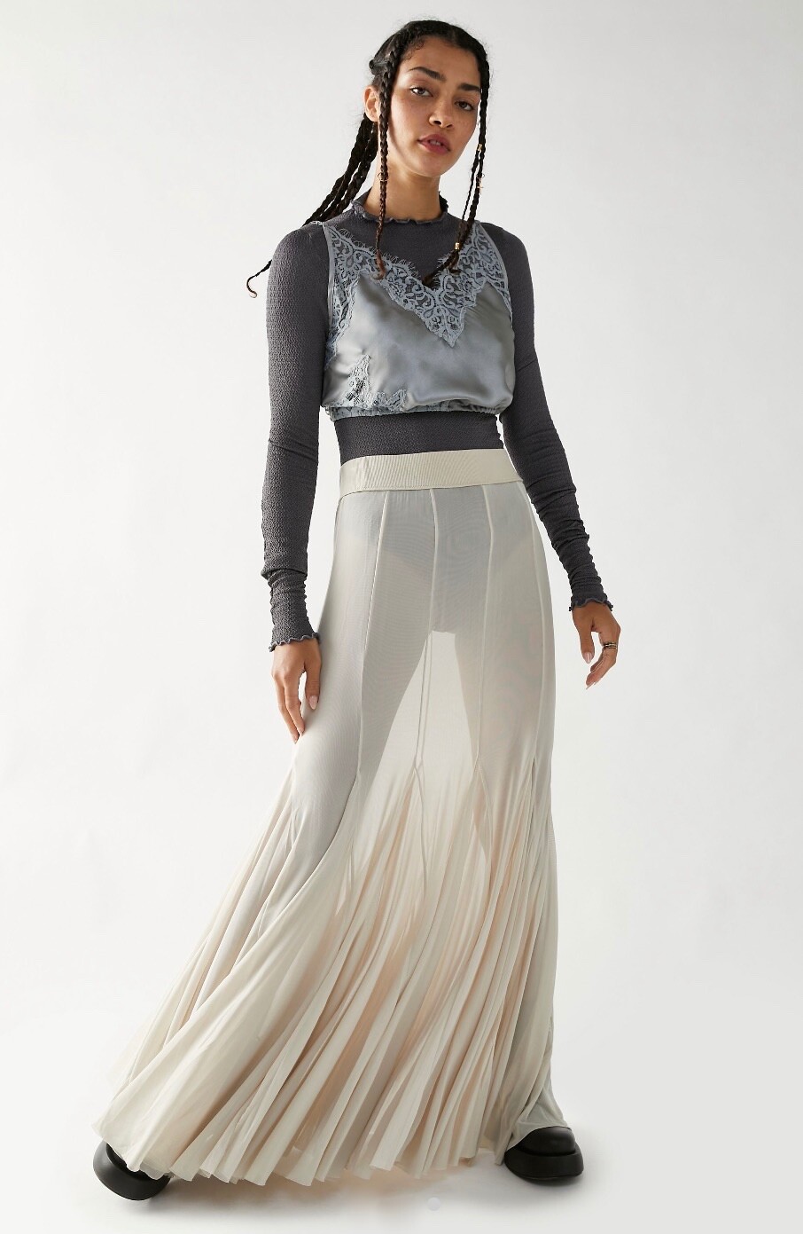 

Прозрачная эластичная макси-юбка Free People для девочек-годе для девочек, НОВИНКА, Winter wheat