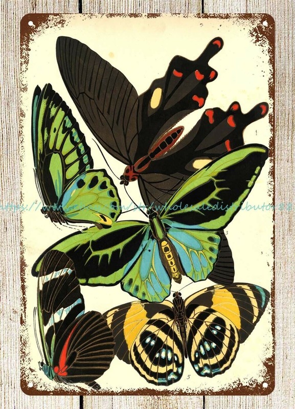 living room decorating ideas E.A. Seguy butterfly metal tin sign