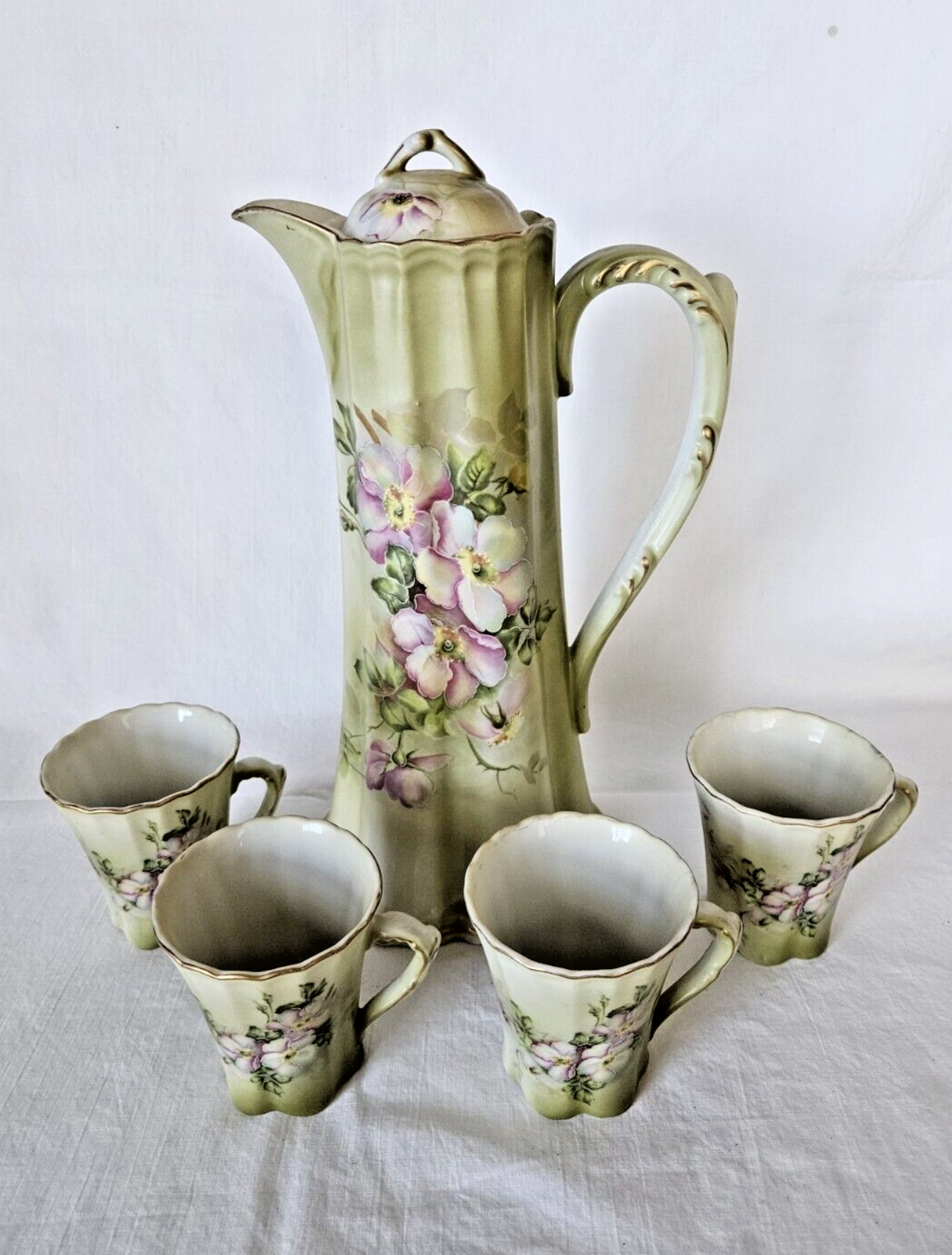 江戸期　骨董　茶器セット perfect condition! Vintage Nippon Hand Painted Dogwood 5 Pc Chocolate Pot Tea Set
