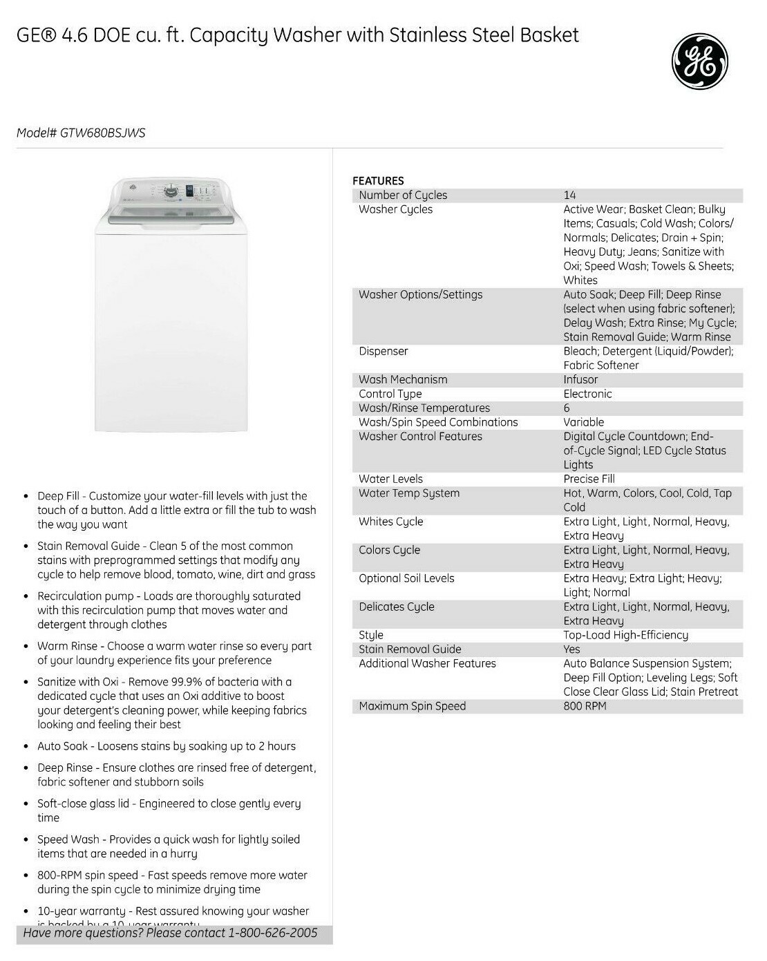 GE Top Load Washer & Gas Dryer Set - White