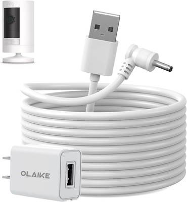 5m 16ft Charge Cable with DC Power Adapter Compatible with Stick Up Cam Battery