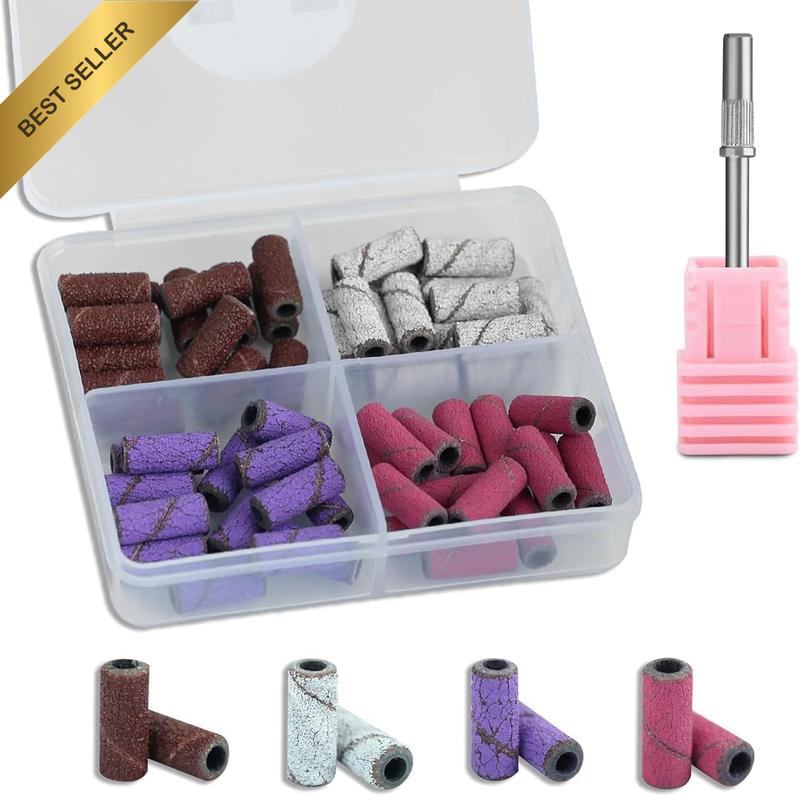 60Pcs 3Mm Mini Sanding Bands with Mandrel Nail Drill Bits 80 120 180 240 Grit fo