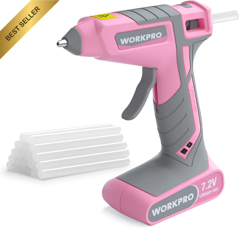 Pink Cordless Hot Melt Glue Gun, 7.2V Rechargeable Fast Preheating Kit with 20 P