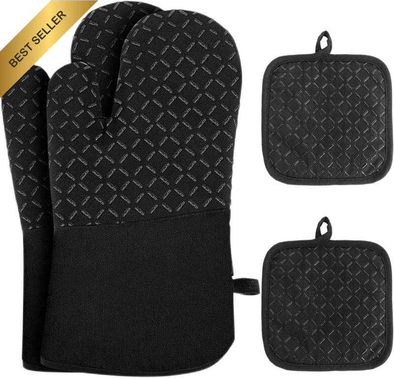 4 Pcs Oven Mitts and Pot Holders Set, Heat Resistant Non-Slip Grip with Cotton L