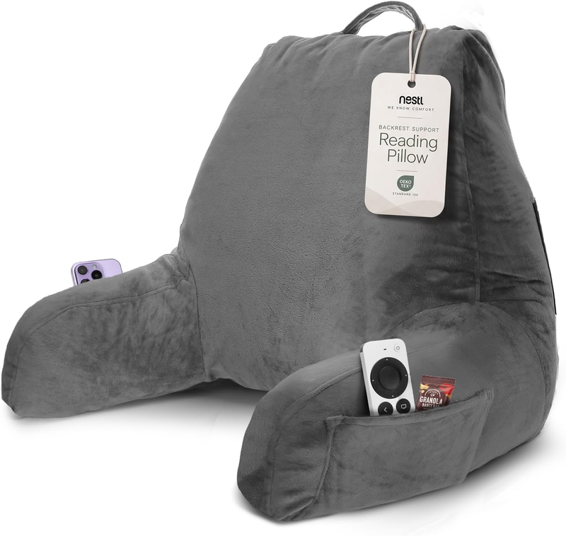 Nestl Reading Pillow for Bed, Back Pillow for Sitting up in Bed, Dark Grey