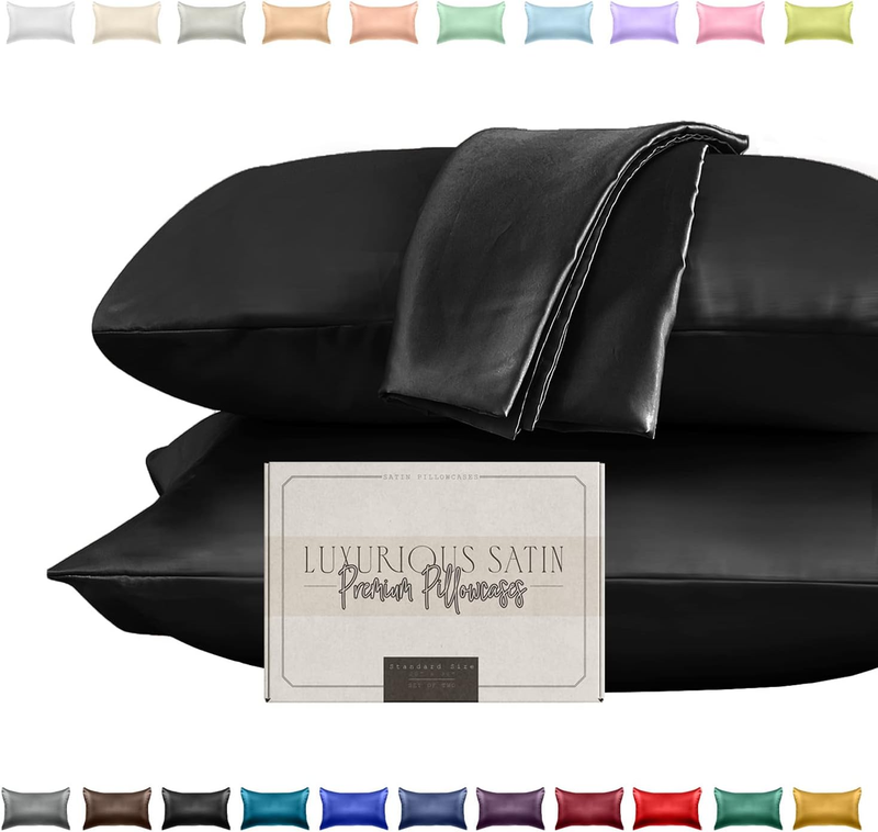 Silky and Luxurious 2-Piece Satin Pillowcase Set for Healthier Skin and Hair, Hi