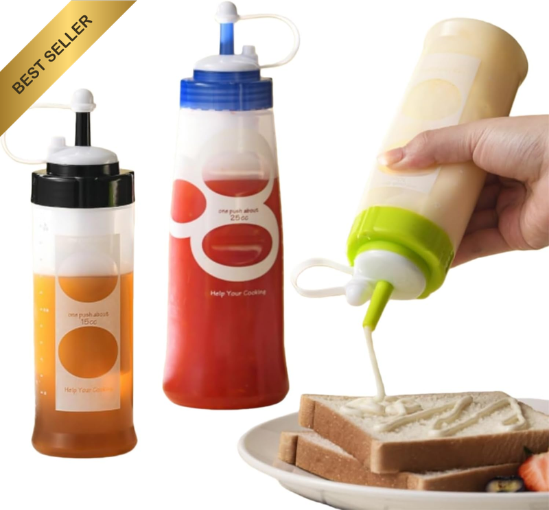 3Pcs Silicone Squeeze Bottles with Lid,Plastic Squeeze Sauce Bottle Dispenser Sa
