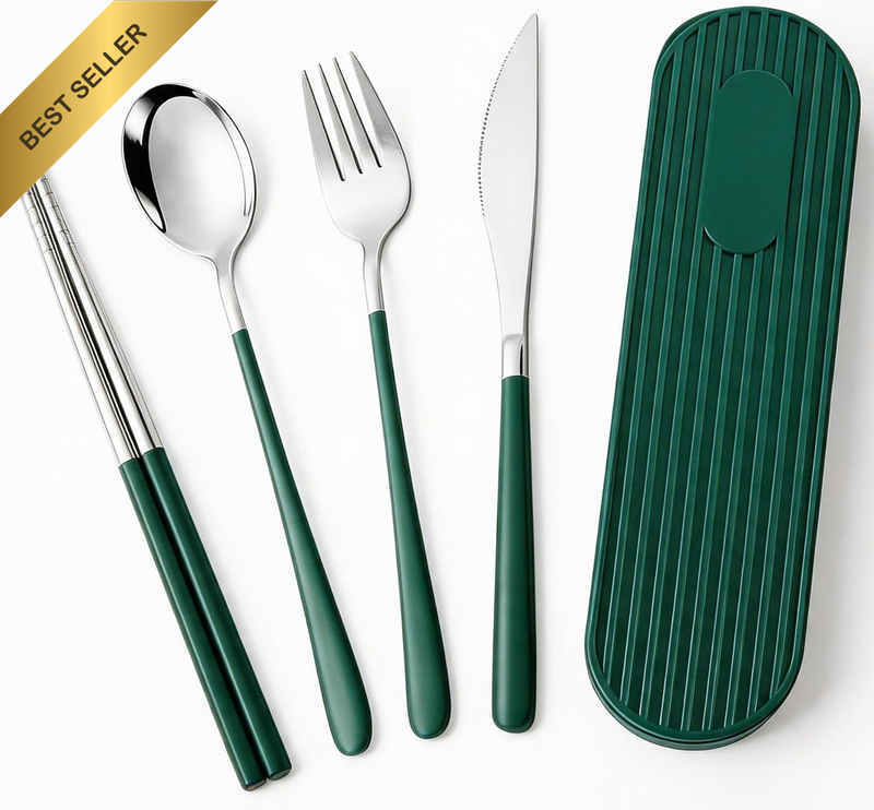 Portable Travel Cutlery Set with Case, Reusable Stainless Steel Utensils, Fork S