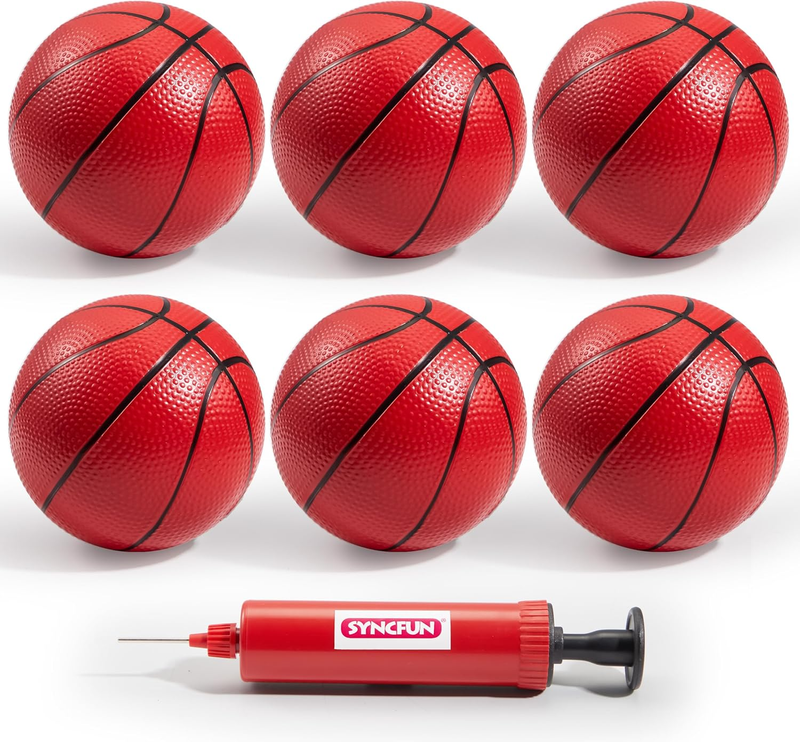 5" Mini Basketball Set, 6 PCS Small Ball with Pump for Mini Basketball Hoop, Rub
