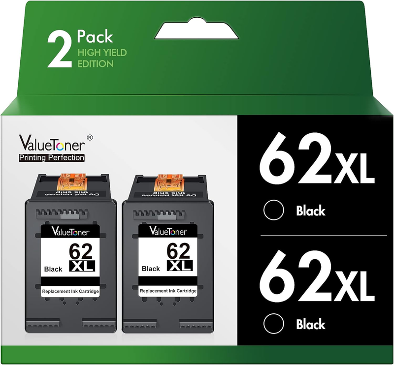 62XL Black Ink Cartridge Combo Pack Replacement for HP 62XL 62 XL High Yield for