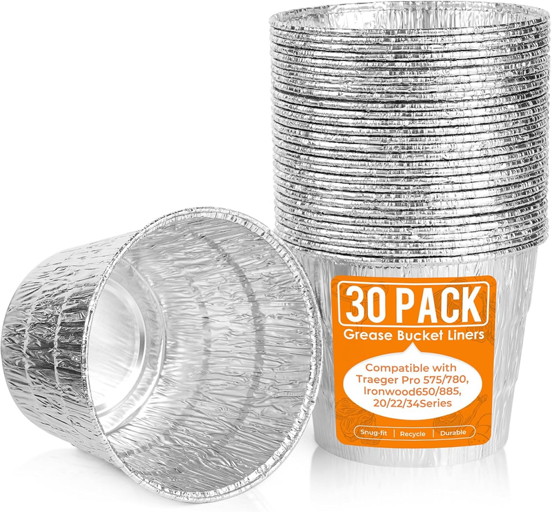 30-Pack Grease Bucket Liners for Traeger: Disposable Aluminum Drip Bucket Liner