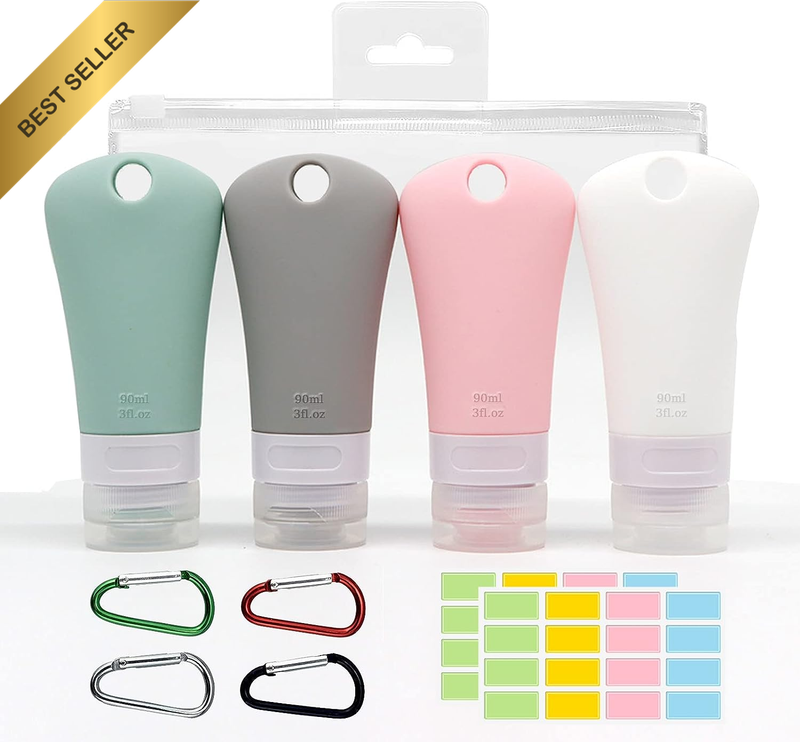 4 Pcs Silicone Travel Bottles Set,  Leak Proof Squeezable Travel Tubes Set with