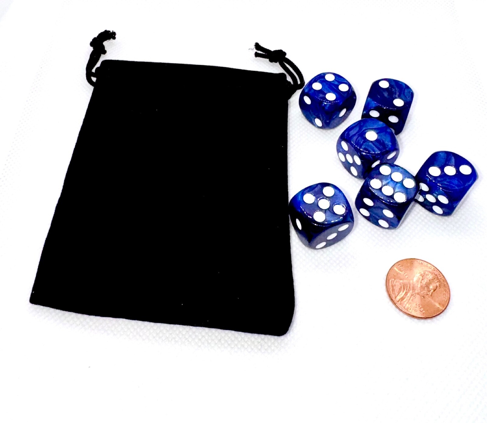 Set of 6 Six Sided 16mm Gaming Dice- Blue with White Pips