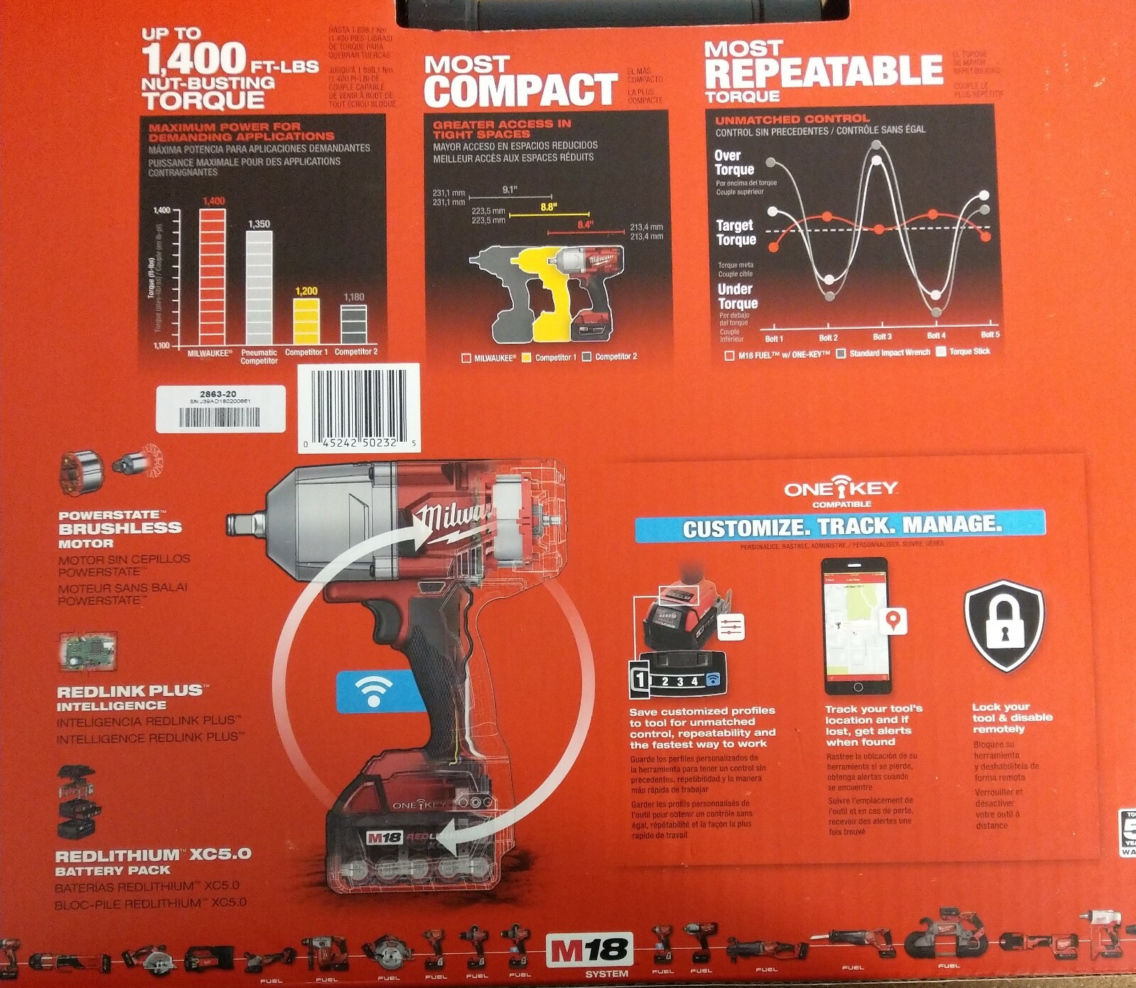 NEW MILWAUKEE M18 One Key High Torque Impact Wrench Kit 2863-22