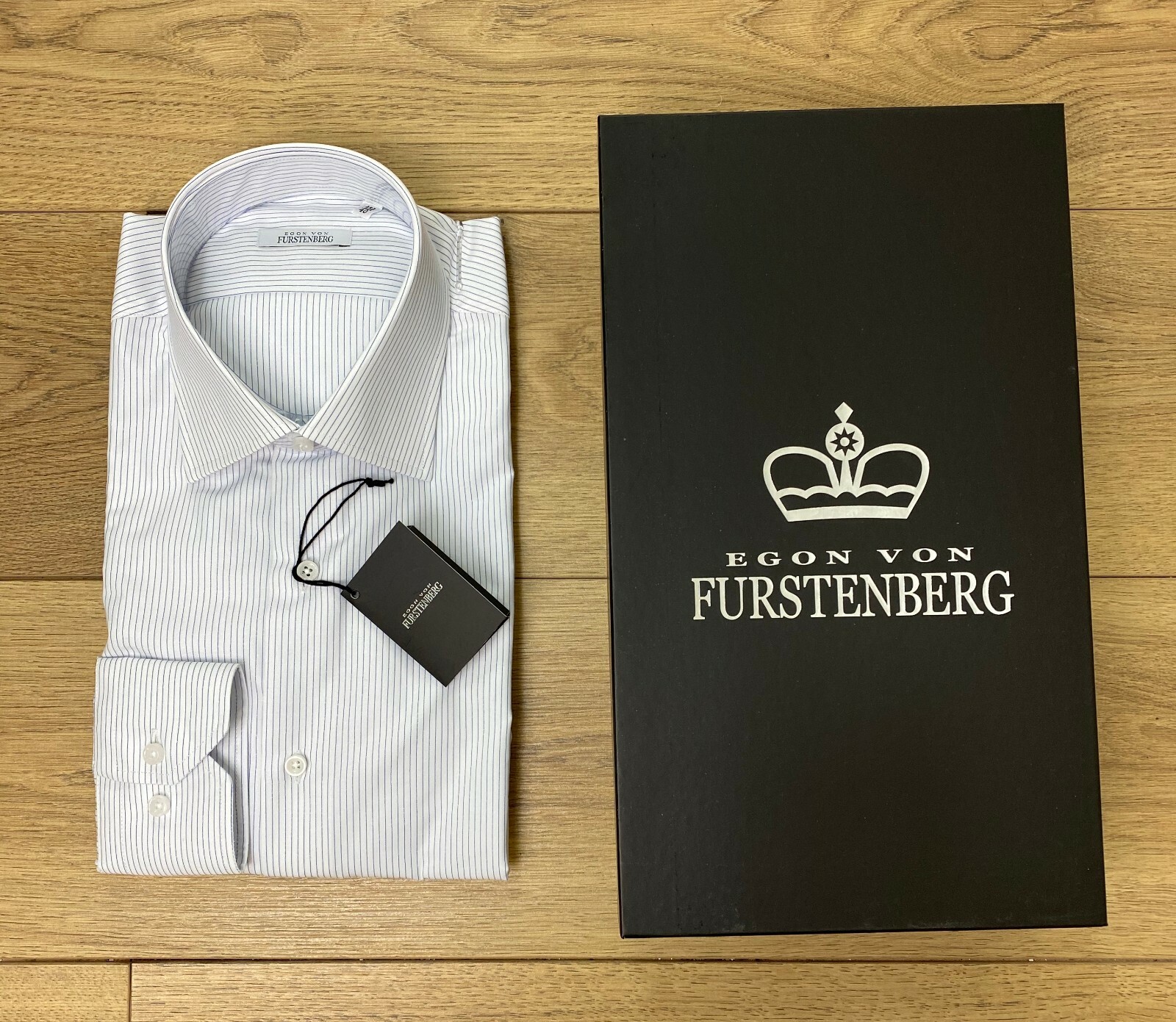 

Мужские рубашки Egon Von Furstenberg Basic White Cotton With Striped Box Sale, White striped blue