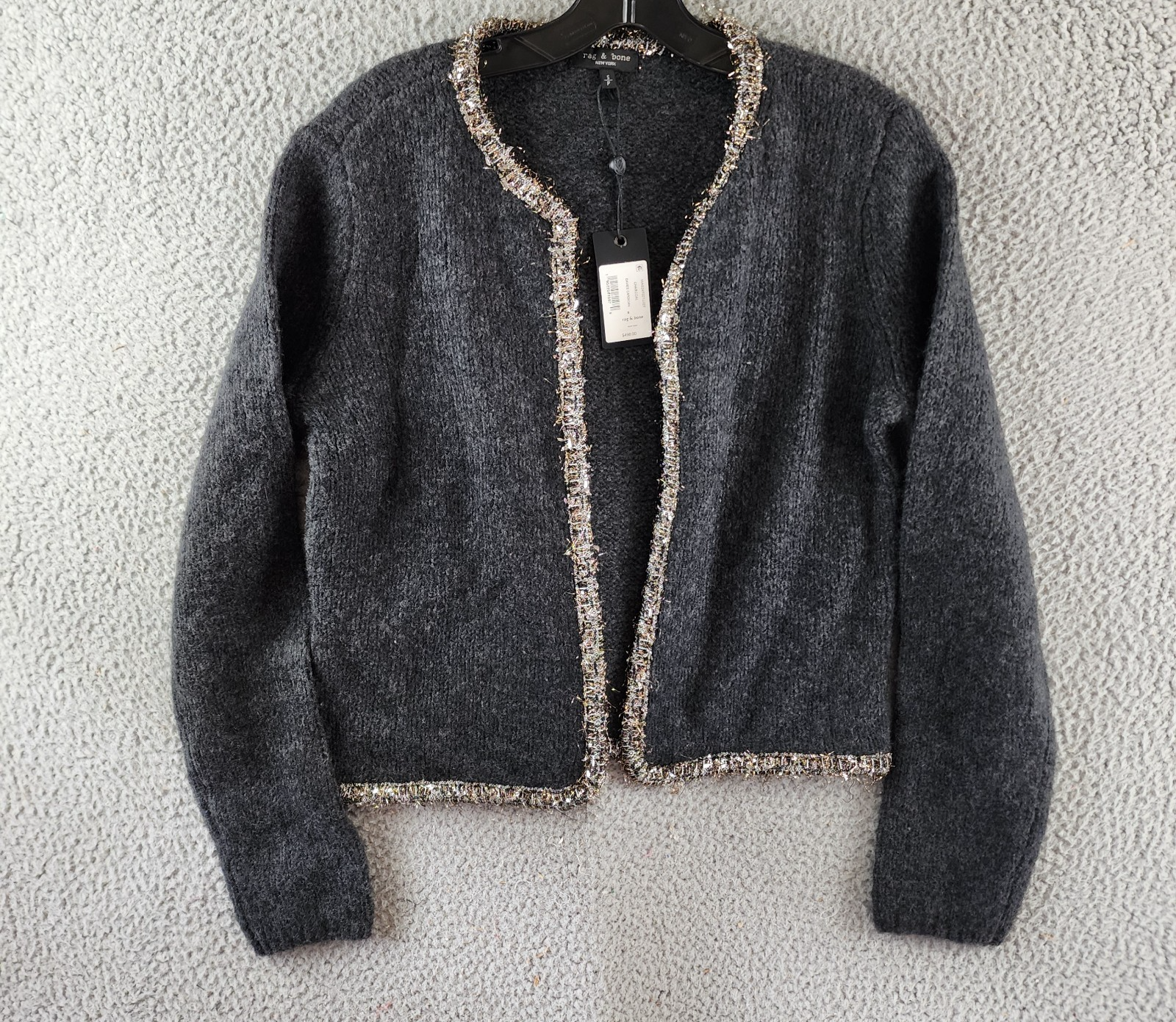 Rag & Bone Davies Wool Blend Cardigan Women's S Charcoal Contrast Trim L/S - Picture 2 of 14