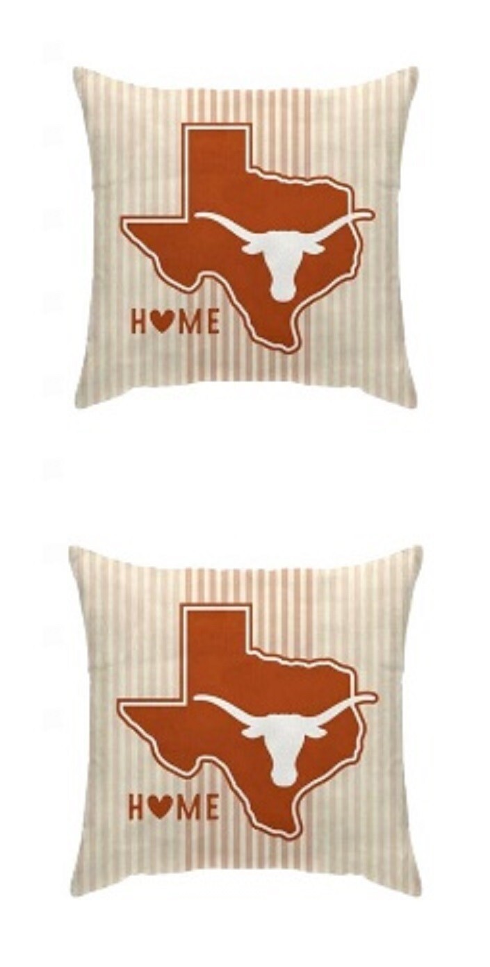 Texas Longhorns Stripe Home State Logo Throw Pillows Cream 18x18x3