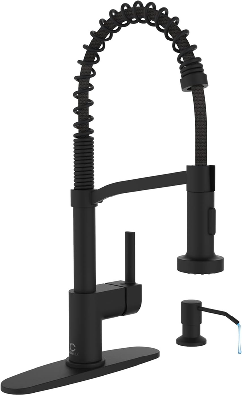 Black Kitchen Faucet Soap Dispenser, Faucet for Kitchen Sink, Kitchen Sink Faucet with Deck Plate, Kitchen Faucet with Pull down Sprayer and Dual Function Spray Head