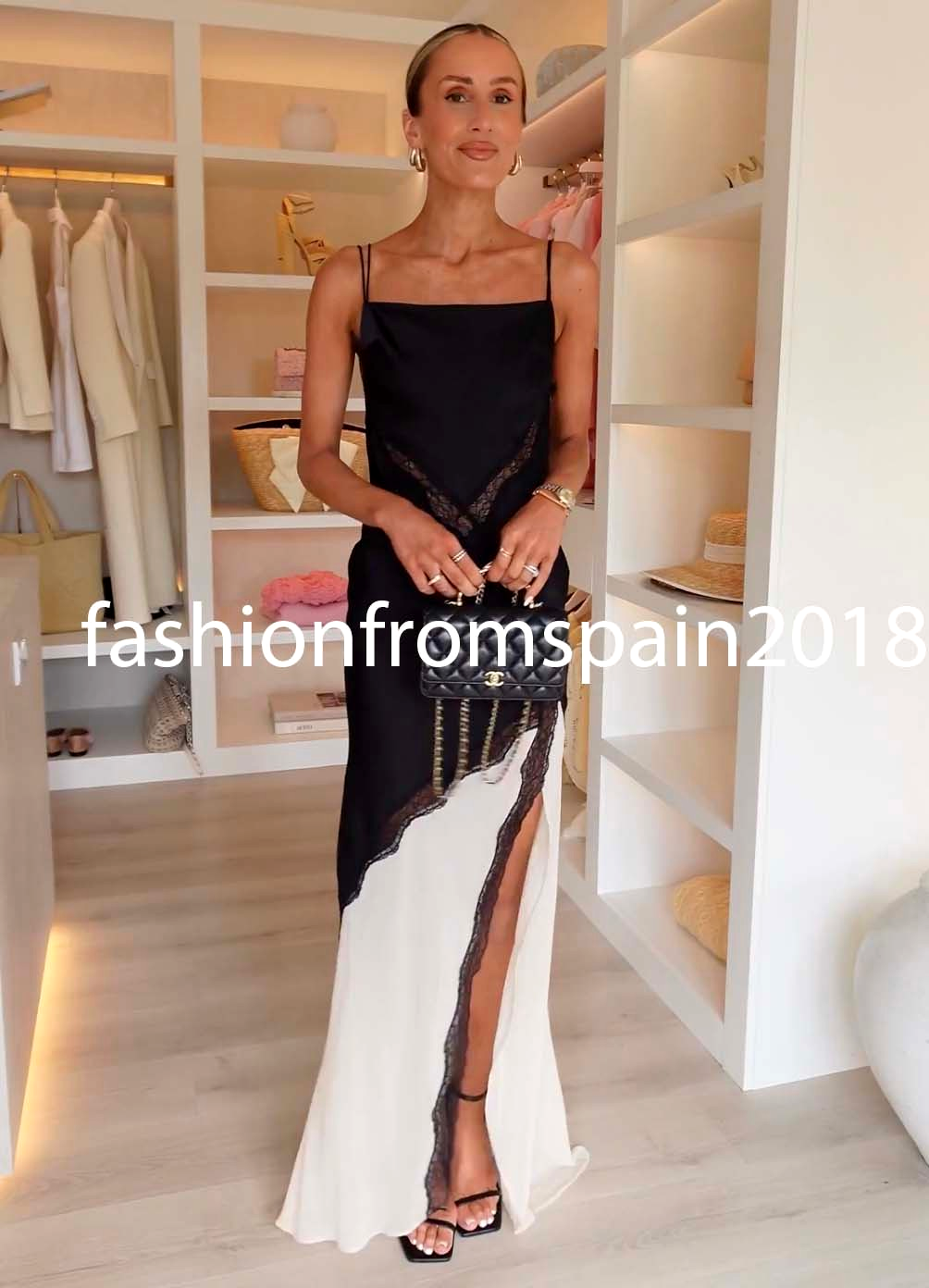 ZARA NEW WOMAN STRAPPY COMBINATION LACE DRESS SLIT BLACK